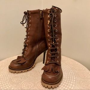 Tory Burch Trigg Heeled/Platform Lug Sole Lace Up Boots Size 9